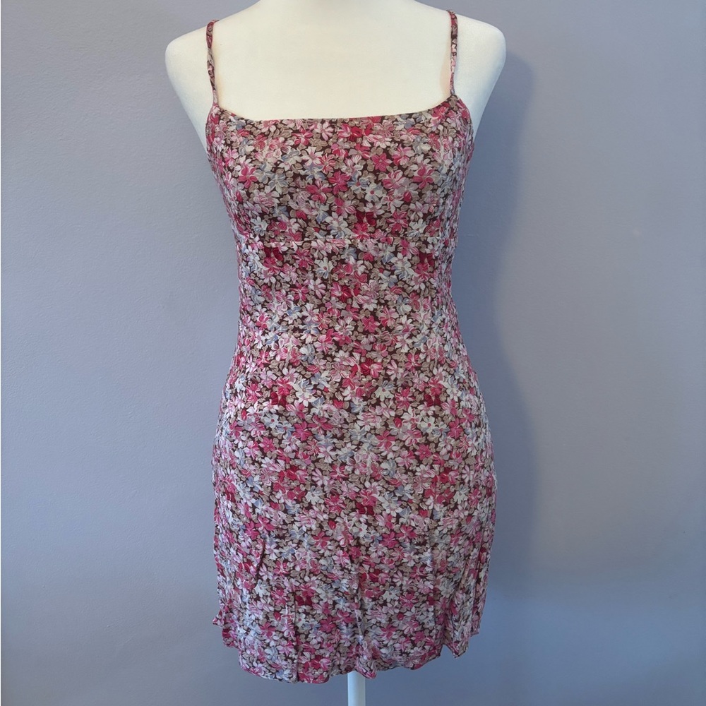 Aritzia Sunday Best Mini Pink Floral Spaghetti Strap Dress - Picture 3 of 8